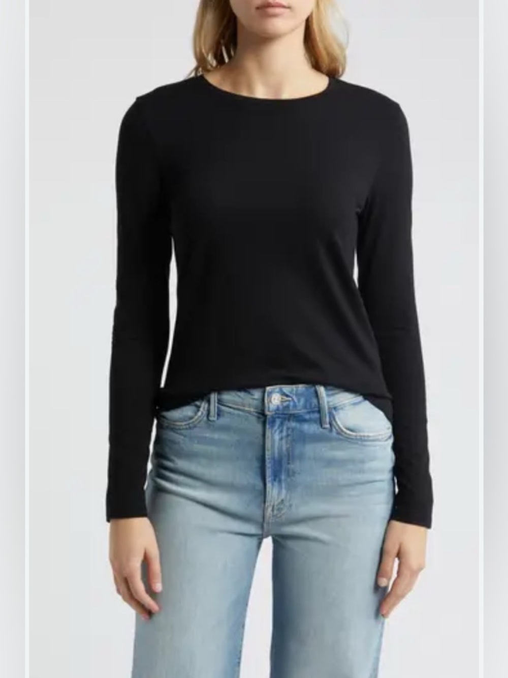 Caslon Cotton Long Sleeve Crew T-Shirt in Black Nordstrom